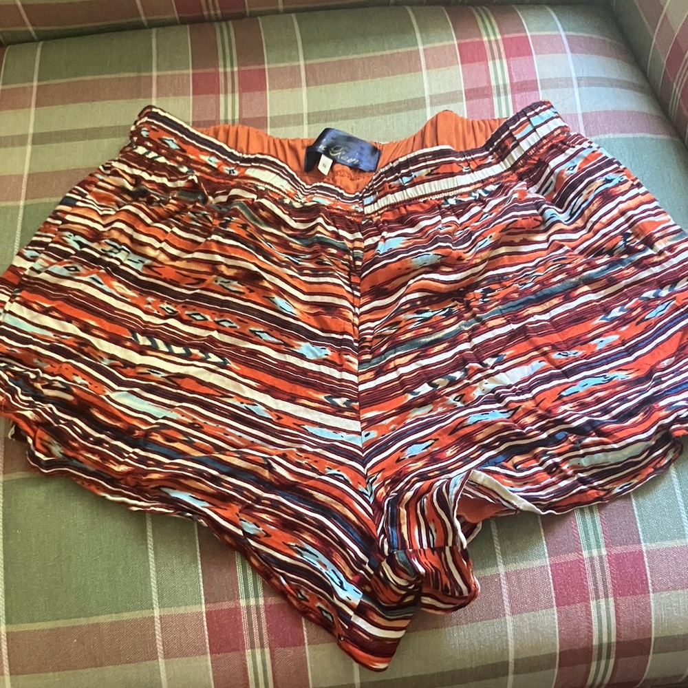 Blue Rain Vibrant Orange Patterned High Waist Shorts